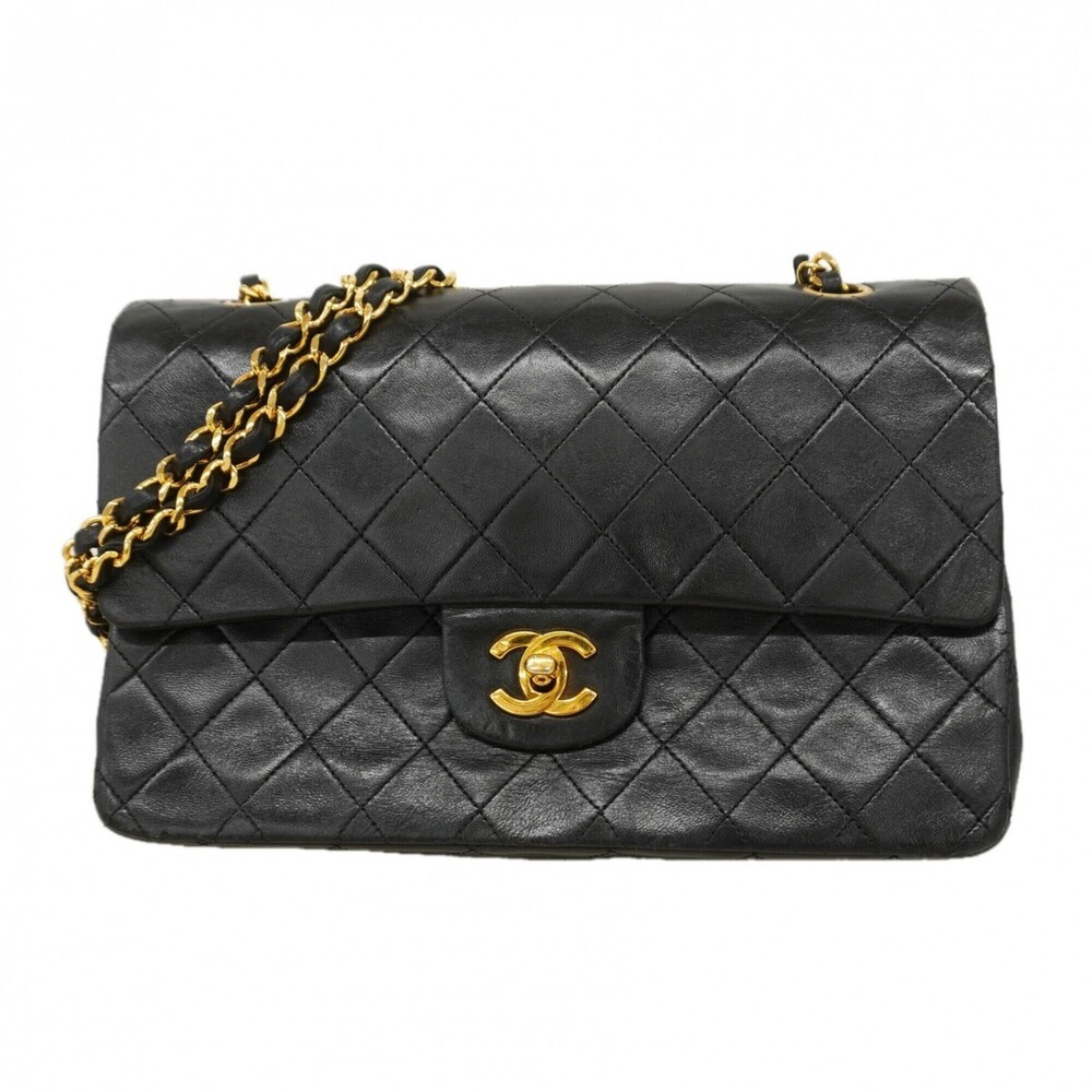 Chanel Matelassé Shoulder Bag, Double Flap, Chain, Lambskin, Black, Women's